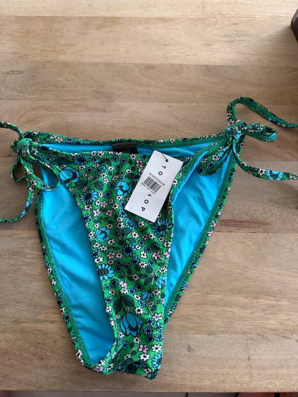 Topshop Green and Turquoise Floral Tie-Side Bikini Bottom